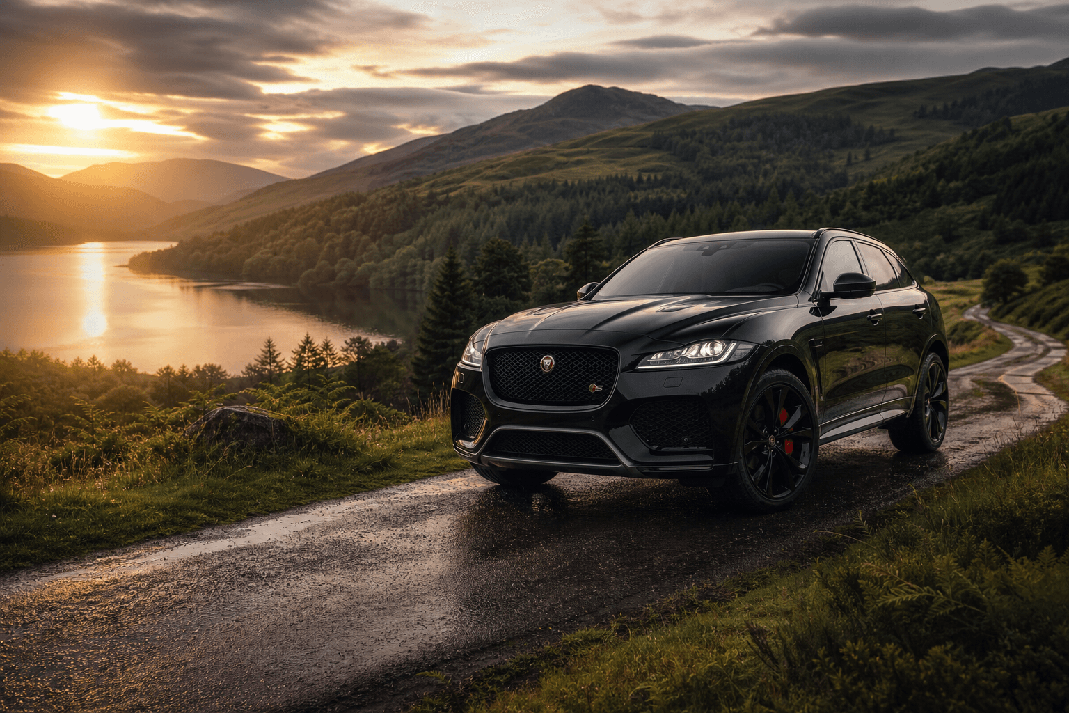 Svart Jaguar i brittisk naturmiljö
